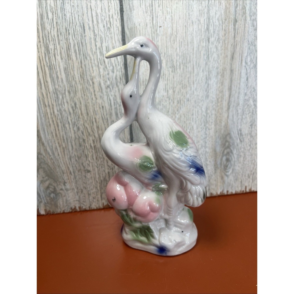 Vintage Rare Stork Crane 7" GLAZED PORCELAIN Japan MCM Cottage Core Granny Core